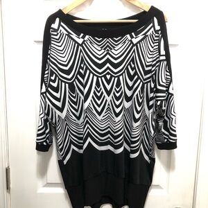 Joseph Ribkoff Monochrome Geometric 3/4 Sleeve Cold Shoulder Top Boat Neck